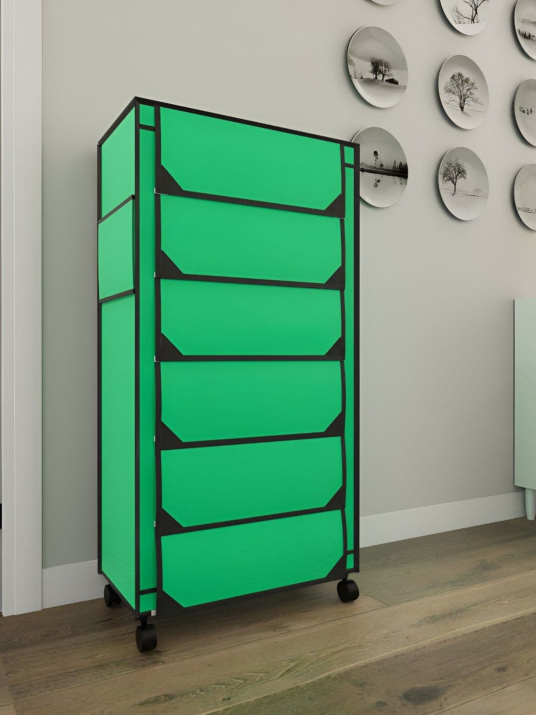 Fabura Green & Black 6-Layers Shoe Rack With Wheels - view 1