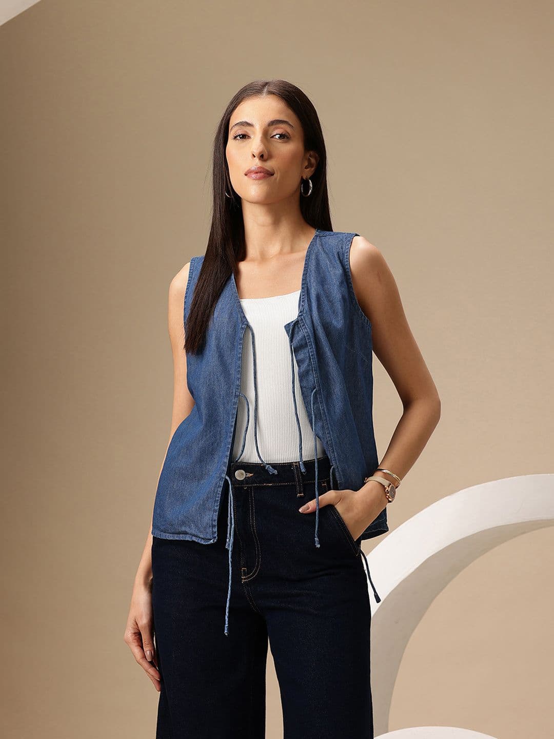 Chemistry Pure Cotton Tie-Up Detail Chambray Waistcoat - view 1