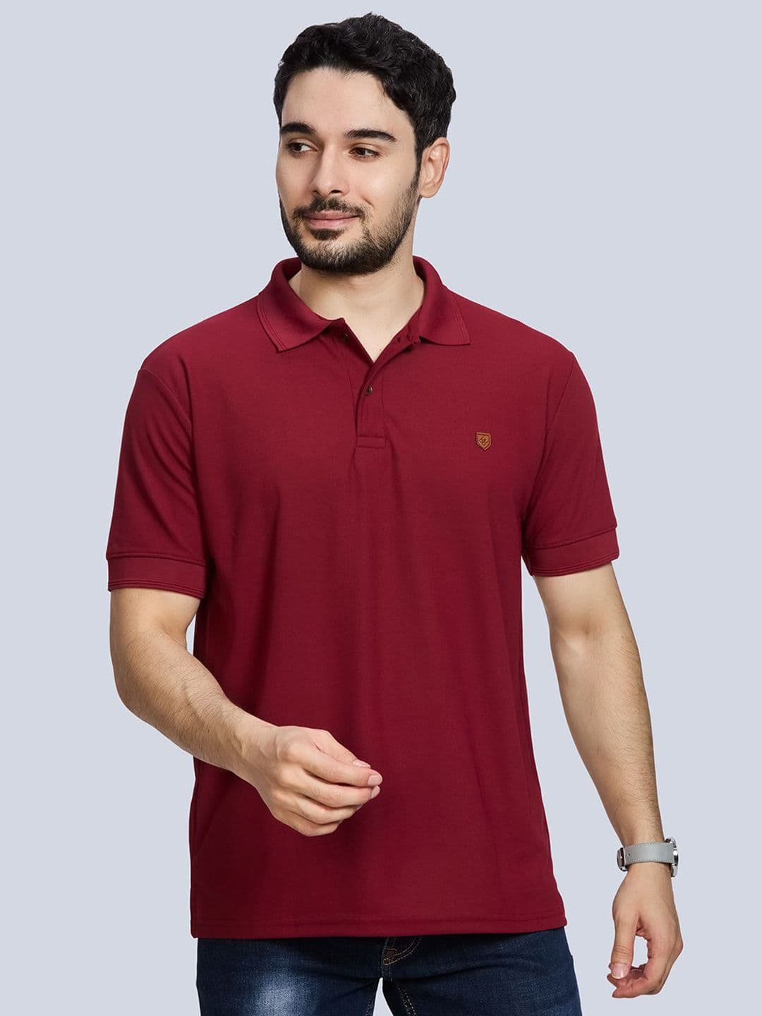 BE POSITIVE Brand Logo Printed All Seasons Polo Collar Cotton T-shirt - view 1