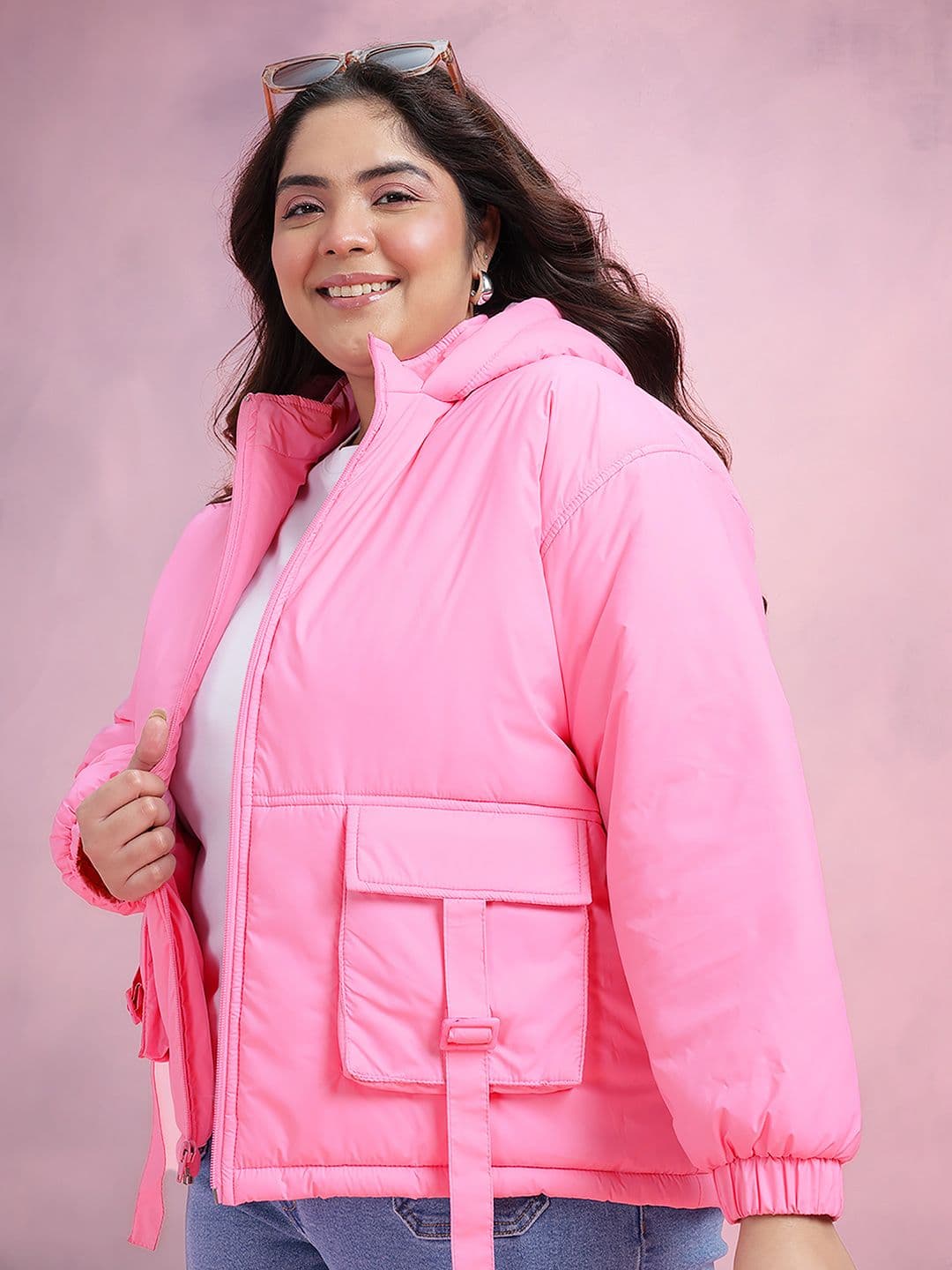 DressBerry Curve Plus Size Hooded Padded Jacket - view 1