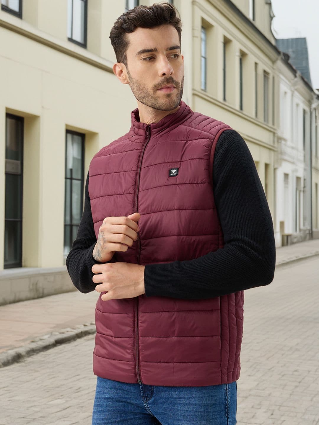 Status Quo Men Stand Collar Solid Lightweight Gilet Jacket - view 1