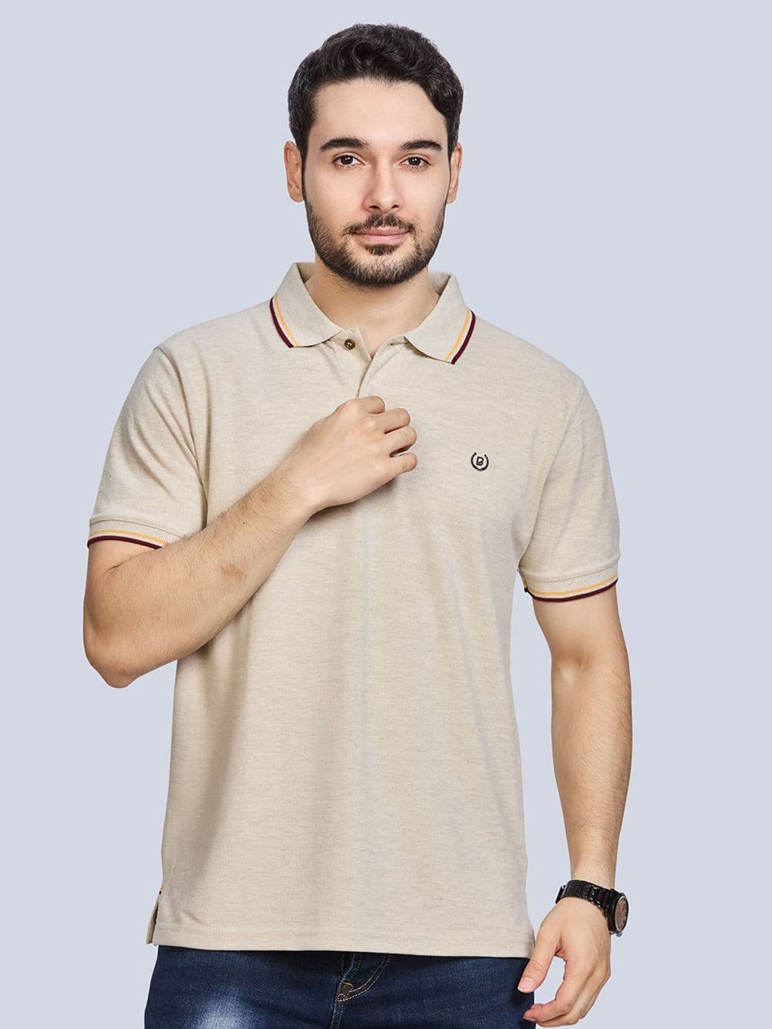 BE POSITIVE Brand Logo Printed All Seasons Polo Collar Cotton T-shirt - view 1