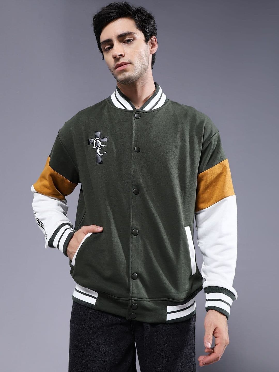 PRONK Men Varsity Embroidered Bomber Jacket - view 1