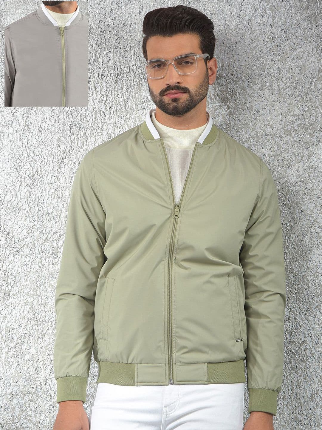 Crimsoune Club Stand Collar Reversible Bomber Jacket With Zip Detail - view 1