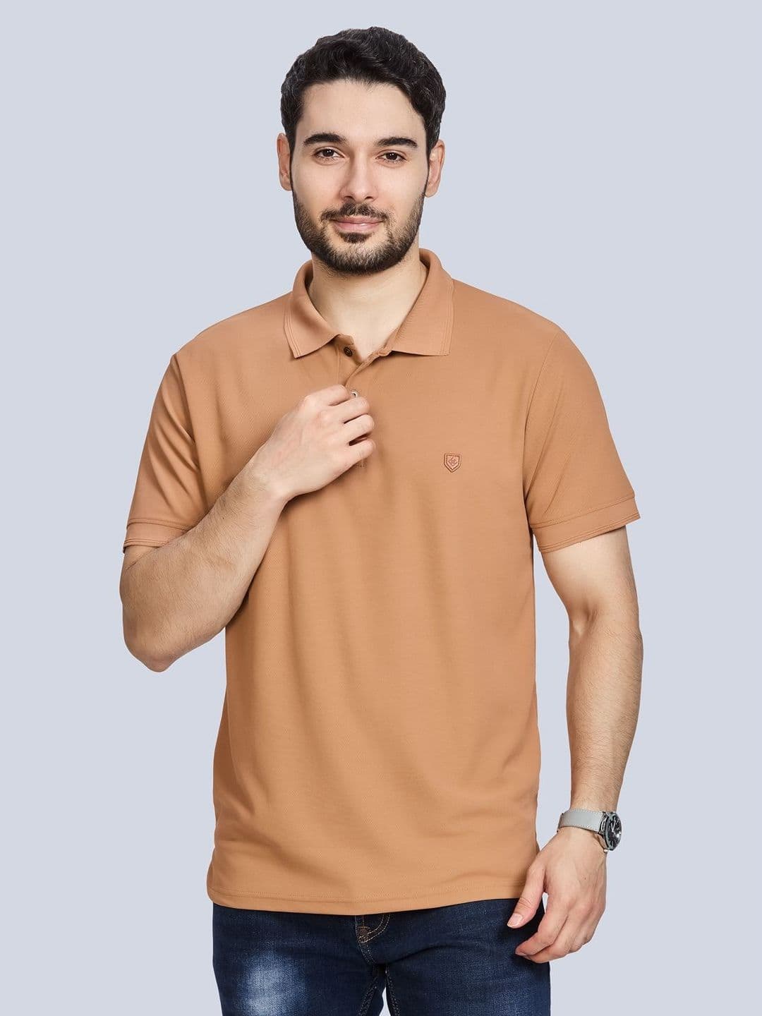 BE POSITIVE Brand Logo Printed All Seasons Polo Collar Cotton T-shirt - view 1