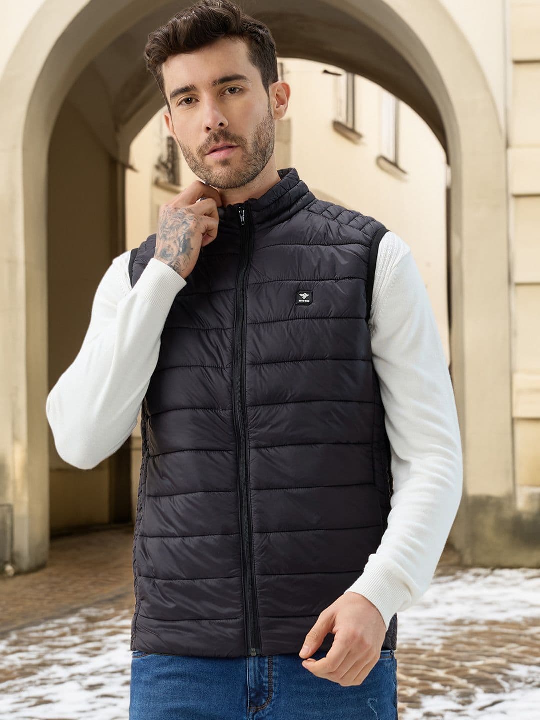 Status Quo Men Stand Collar Solid Lightweight Gilet Jacket - view 1