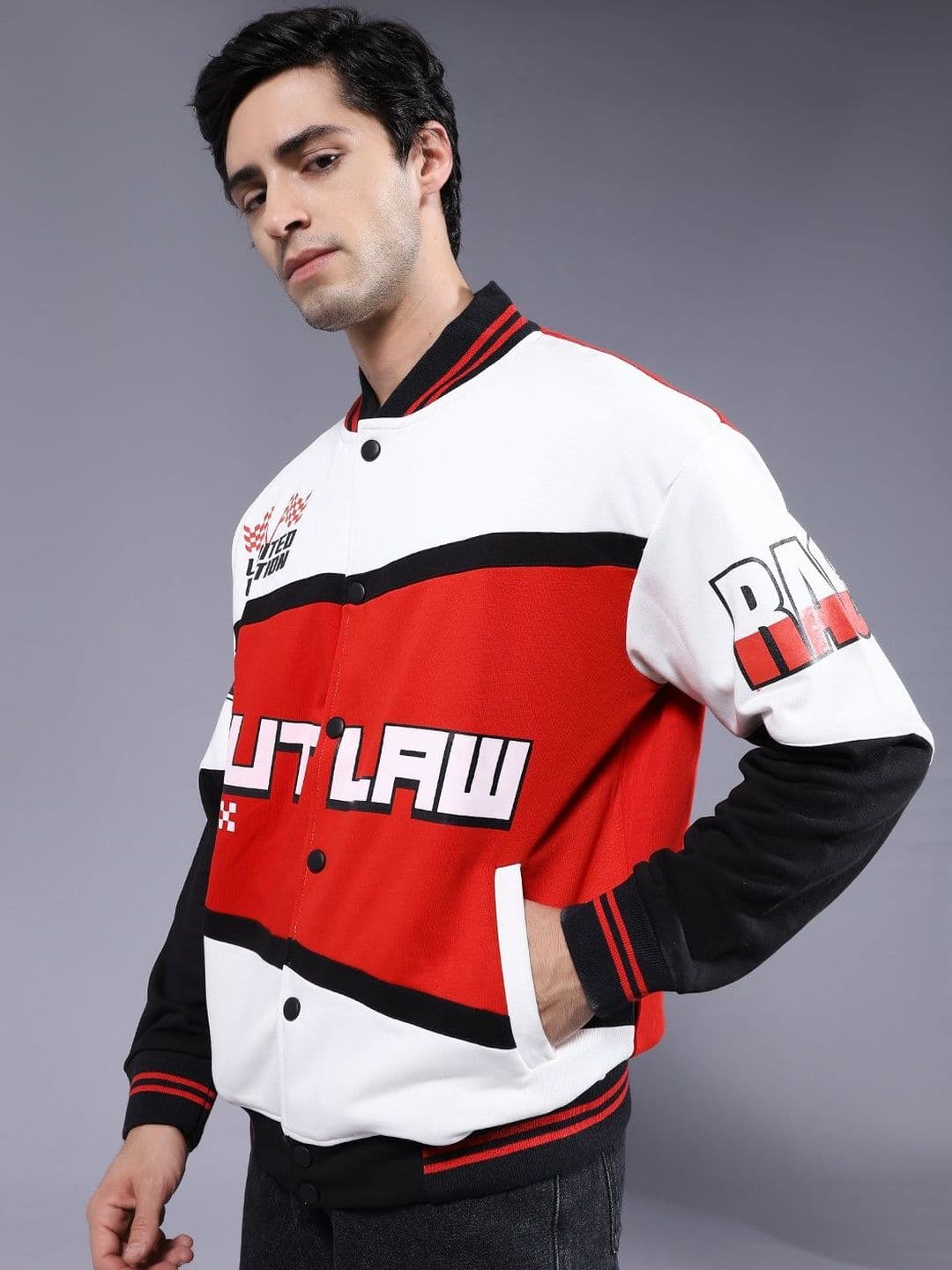 PRONK Men Graphic Printed Varsity Bomber Jacket - view 1