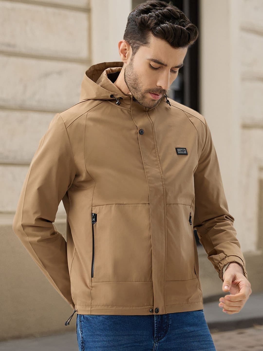 Status Quo Men Hooded Solid Lightweight Tailored Jacket - view 1