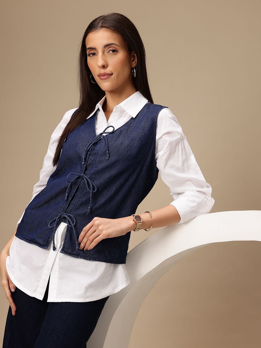 Chemistry Pure Cotton Tie-Up Detail Chambray Waistcoat - view 1