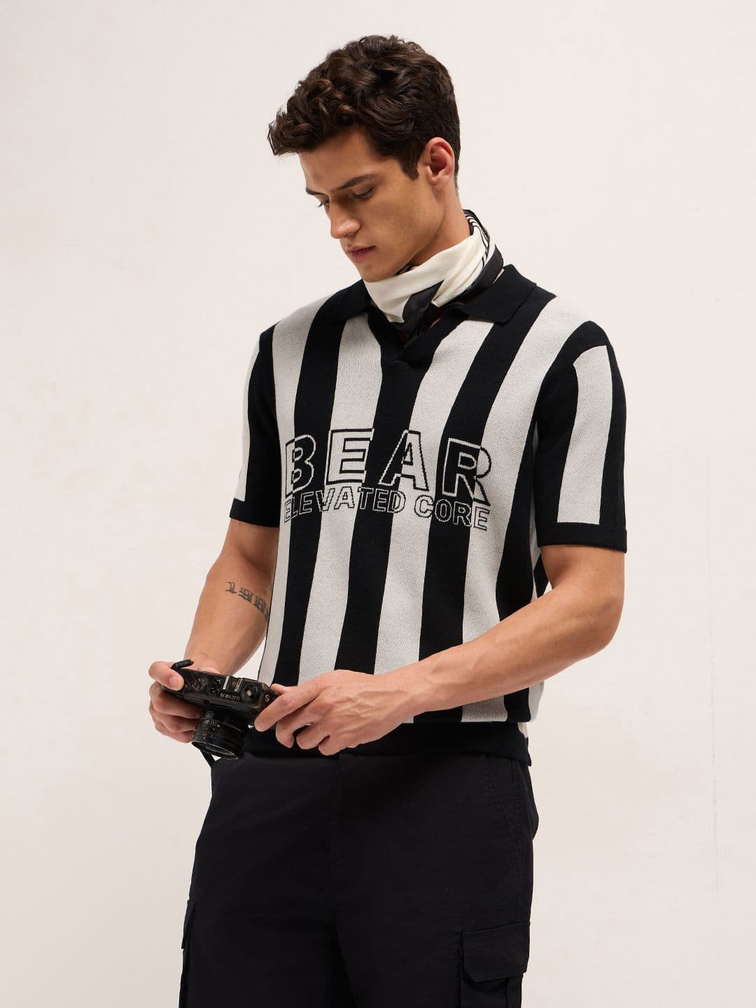 THE BEAR HOUSE Striped Polo Collar Pure Cotton T-Shirt - view 1