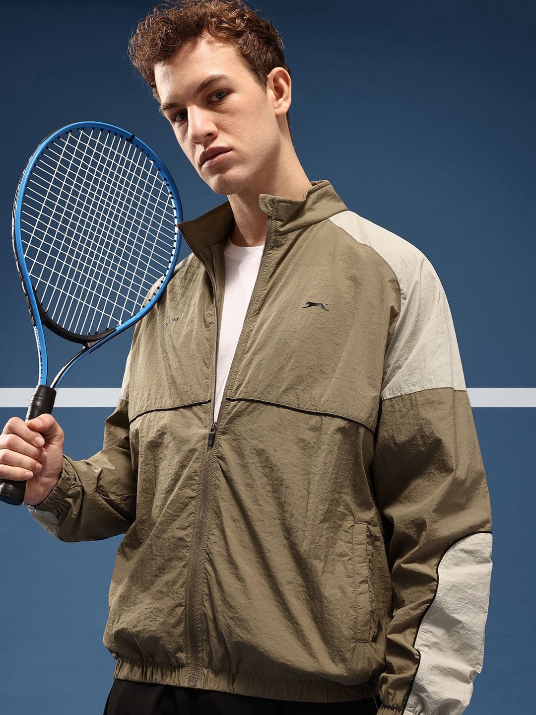 Slazenger Mock Collar Colourblocked Sporty Oversized Jacket - view 1