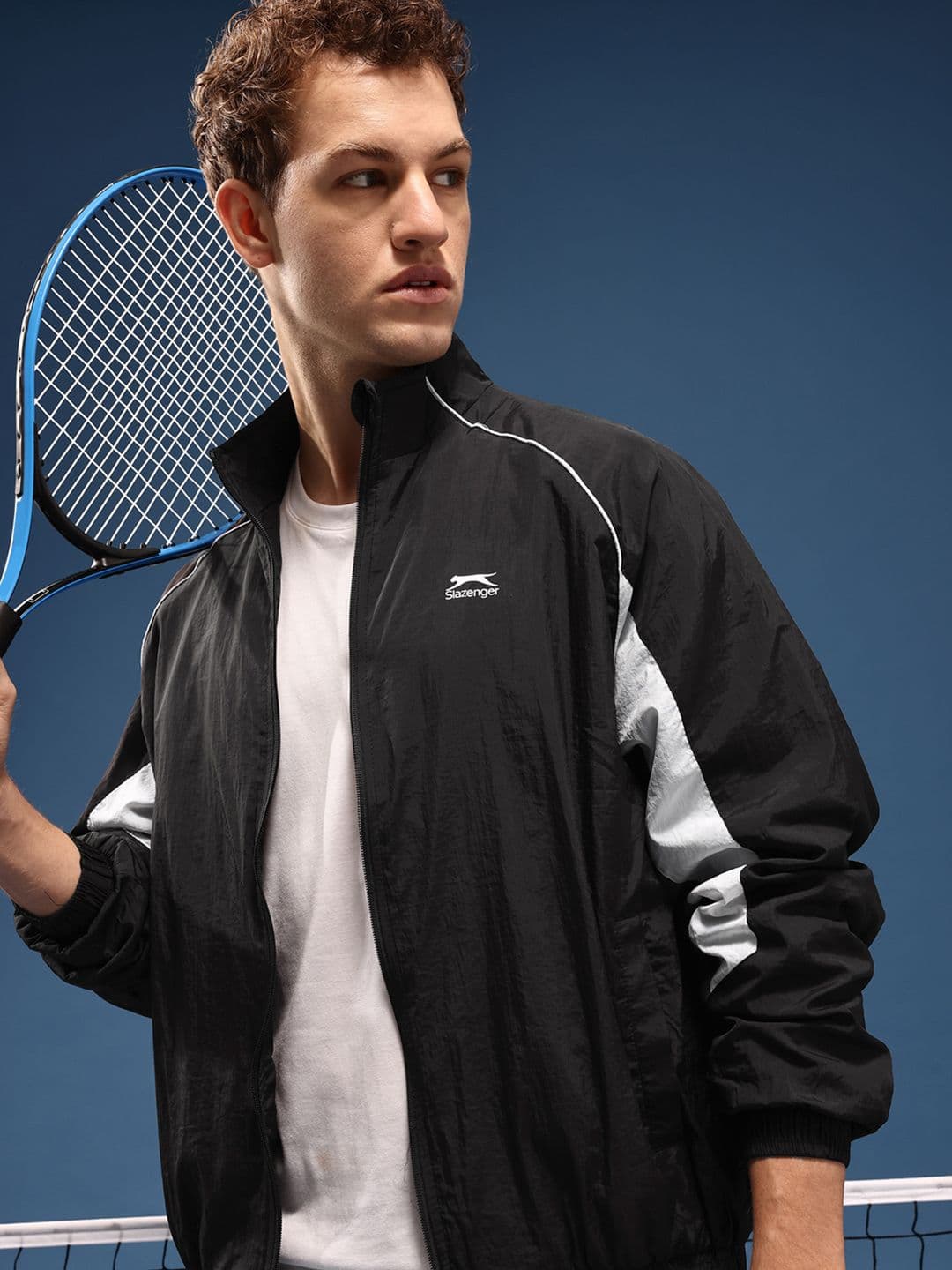 Slazenger Mock Collar Sporty Oversized Jacket With Piping Detail - view 1