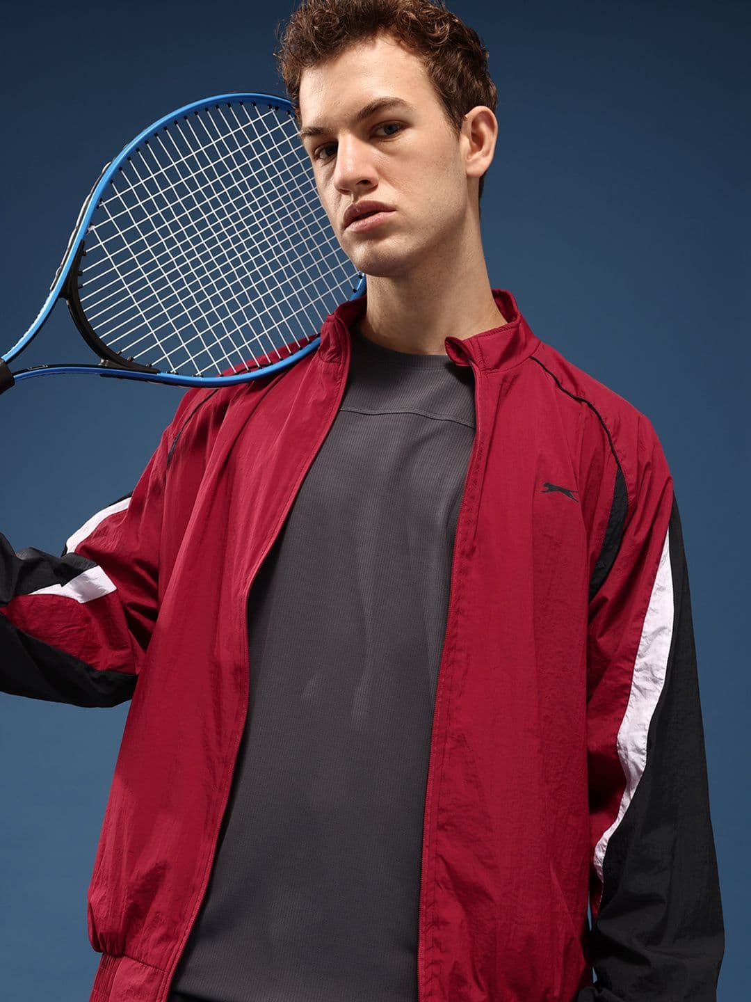 Slazenger Colourblocked Mock Collar Sporty Oversized Jacket With Piping Detail - view 1