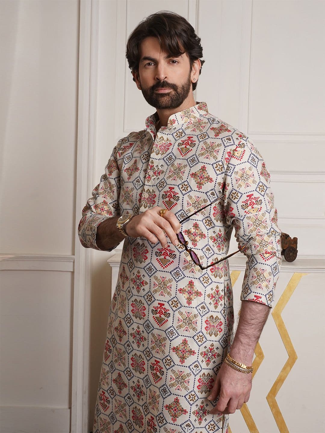 SOJANYA Ethnic Motifs Printed Band Collar Straight Kurta - view 1