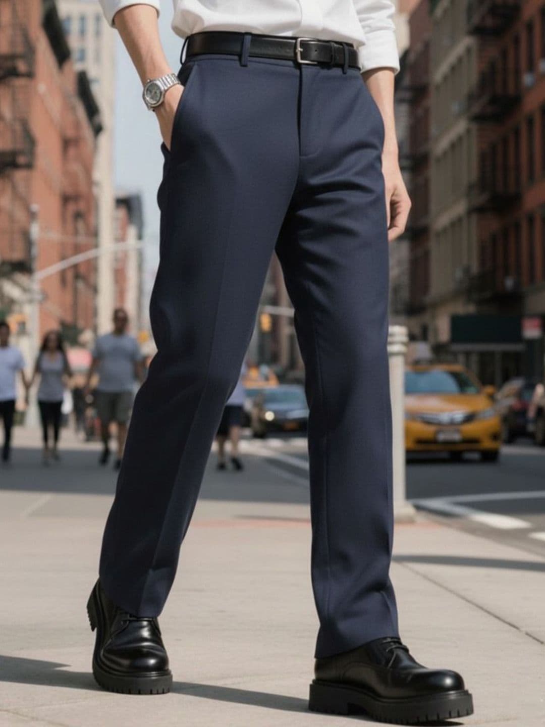 COVZ Men Relaxed Straight Leg Slim Fit Mid Rise Easy Wash Formal Trousers - view 1