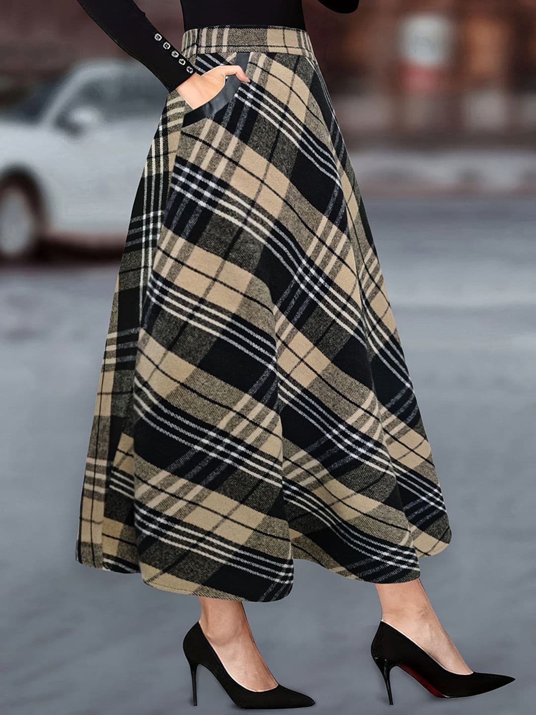 StyleCast x Revolte Women Checked A-Line Midi Skirt - view 1