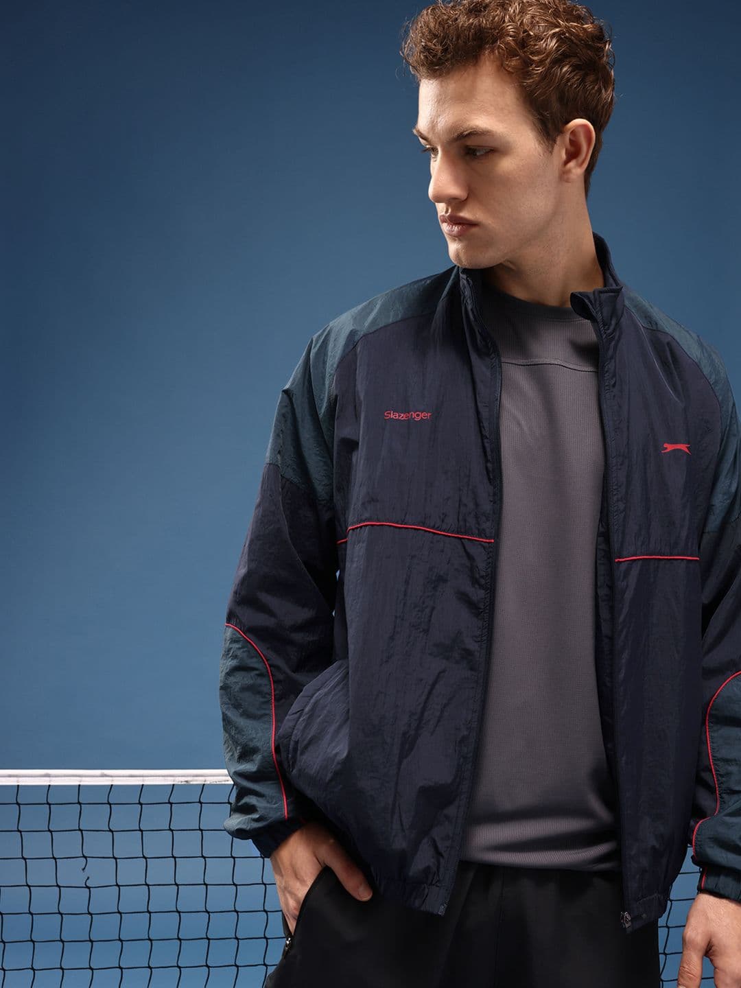 Slazenger Mock Collar Sporty Oversized Jacket With Piping Detail - view 1