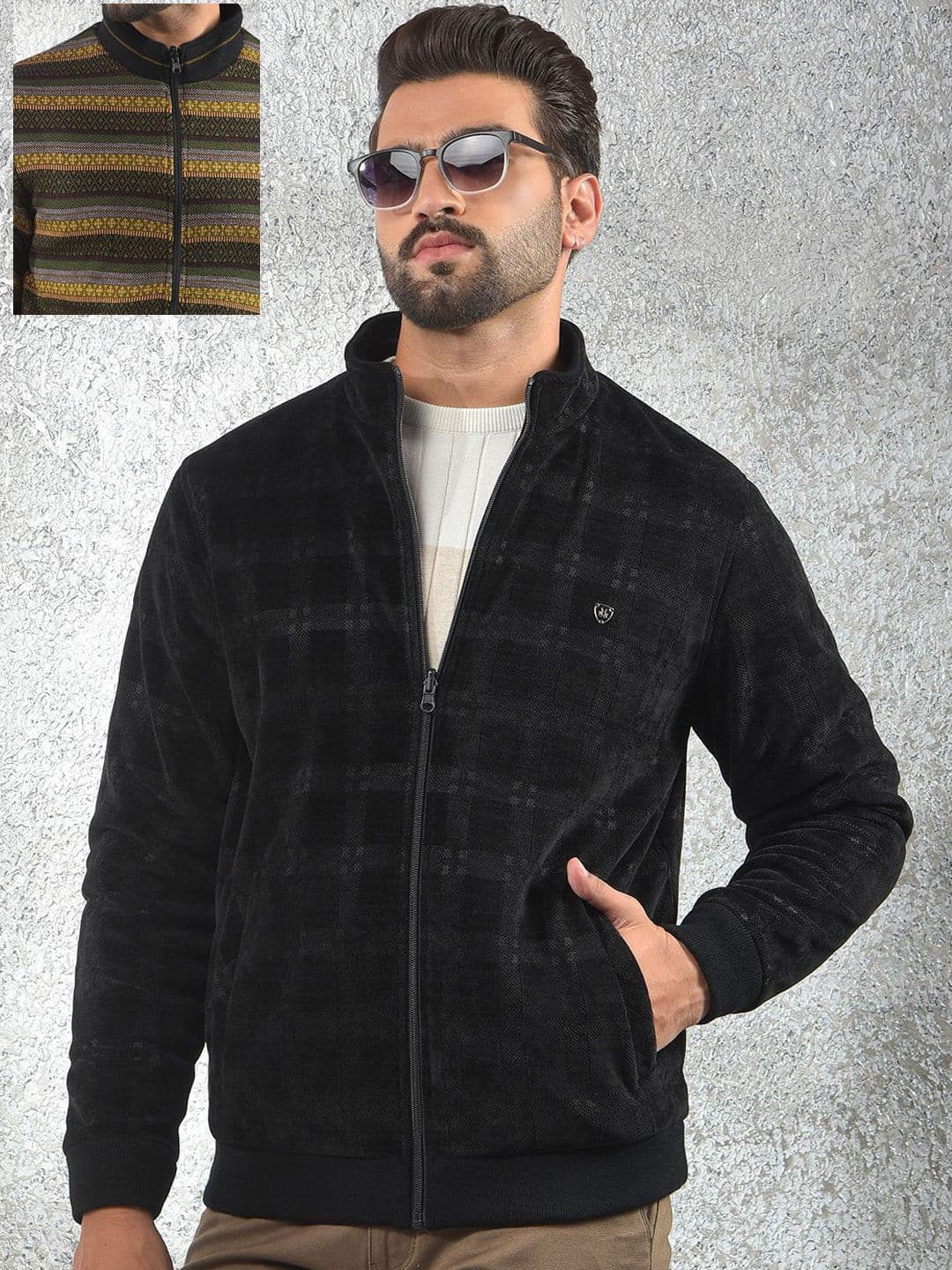 Crimsoune Club Men Mock Collar Checked Reversible Bomber Jacket - view 1