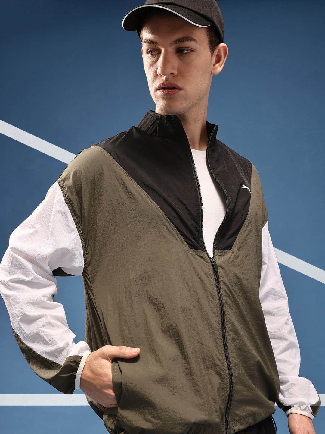 Slazenger Mock Collar Colourblocked Sporty Oversized Jacket - view 1