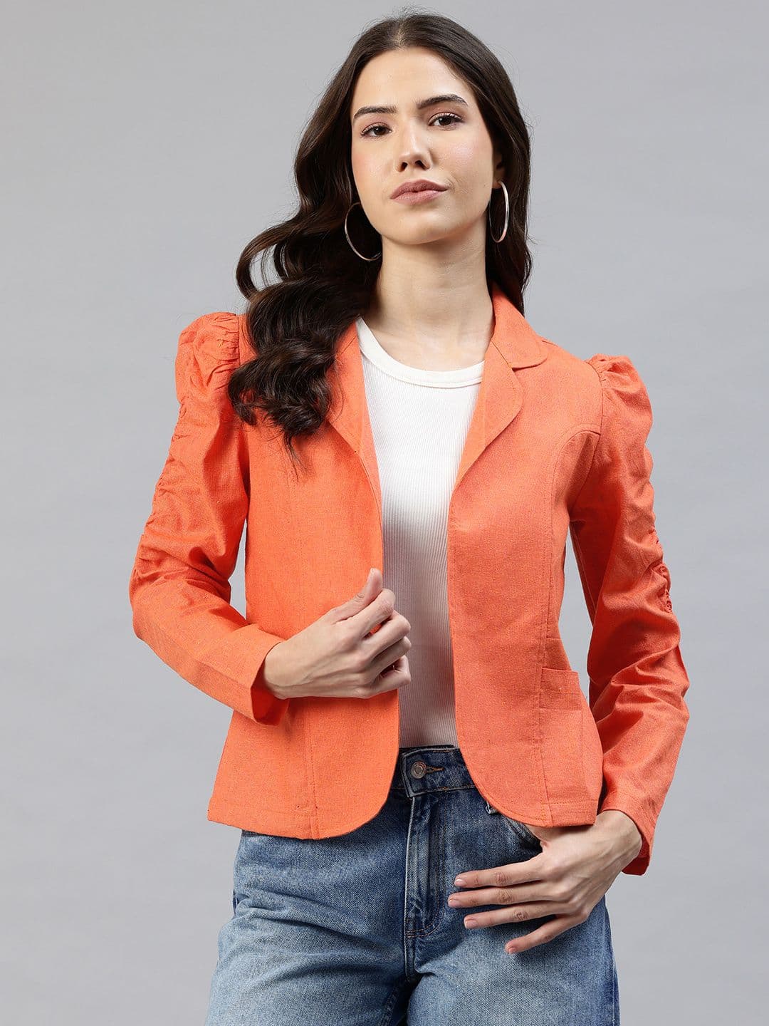 Cottinfab Lapel Collar Lightweight Open Front Jacket - view 1