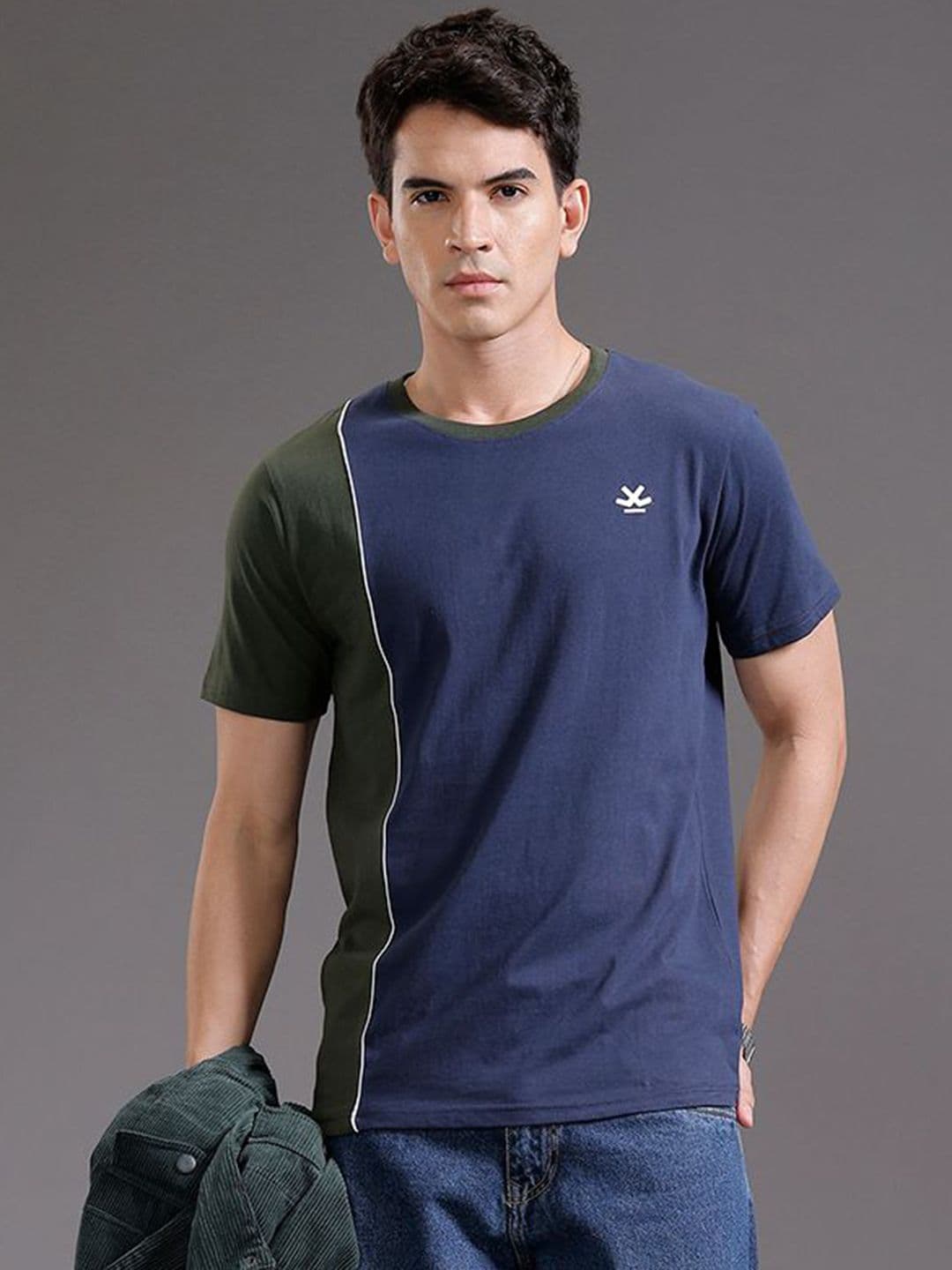 WROGN Logo Colourblocked Round Neck Slim Fit Cotton T-shirt - view 1