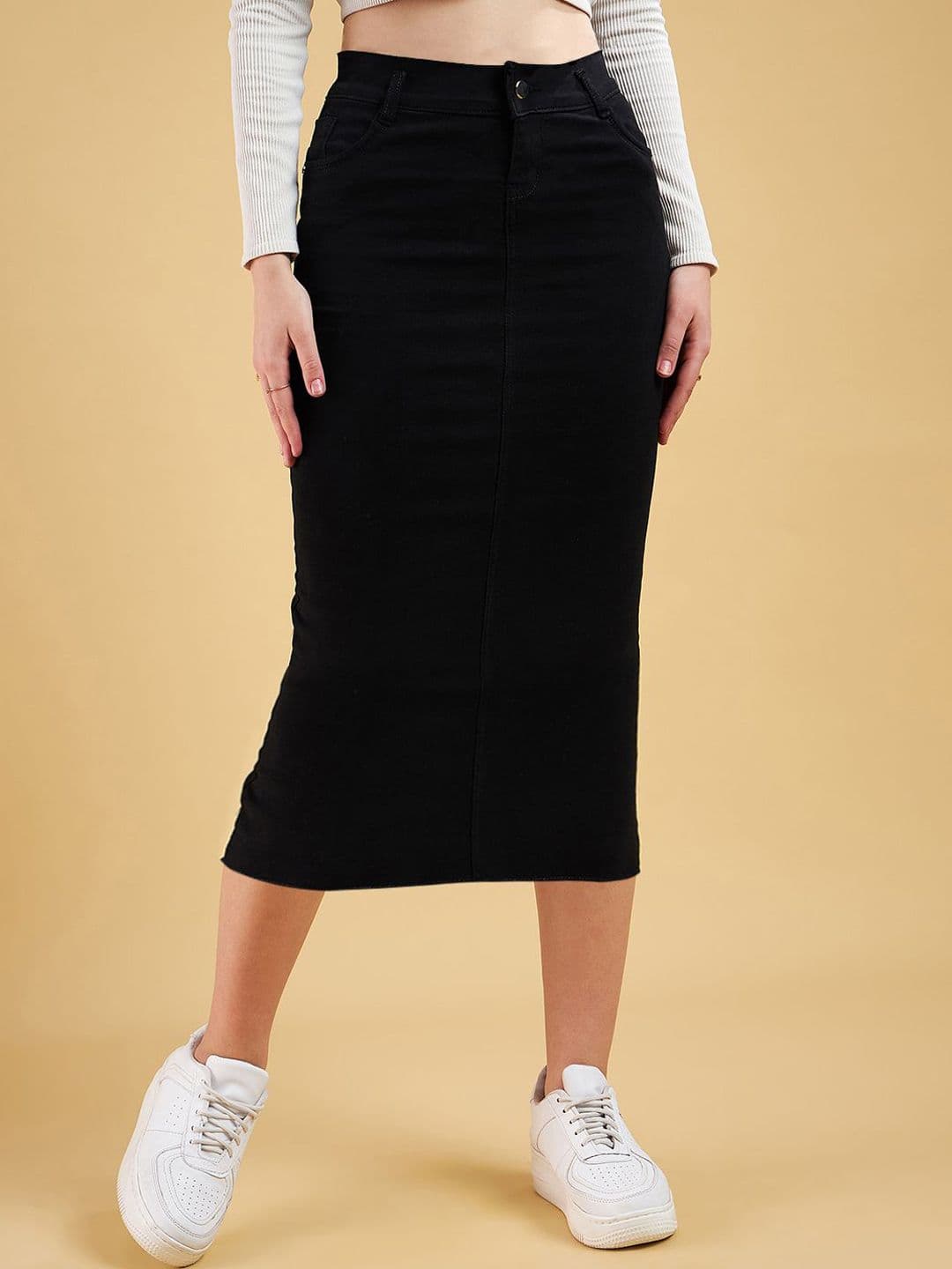 Purple Feather Denim Pencil Midi Skirt - view 1
