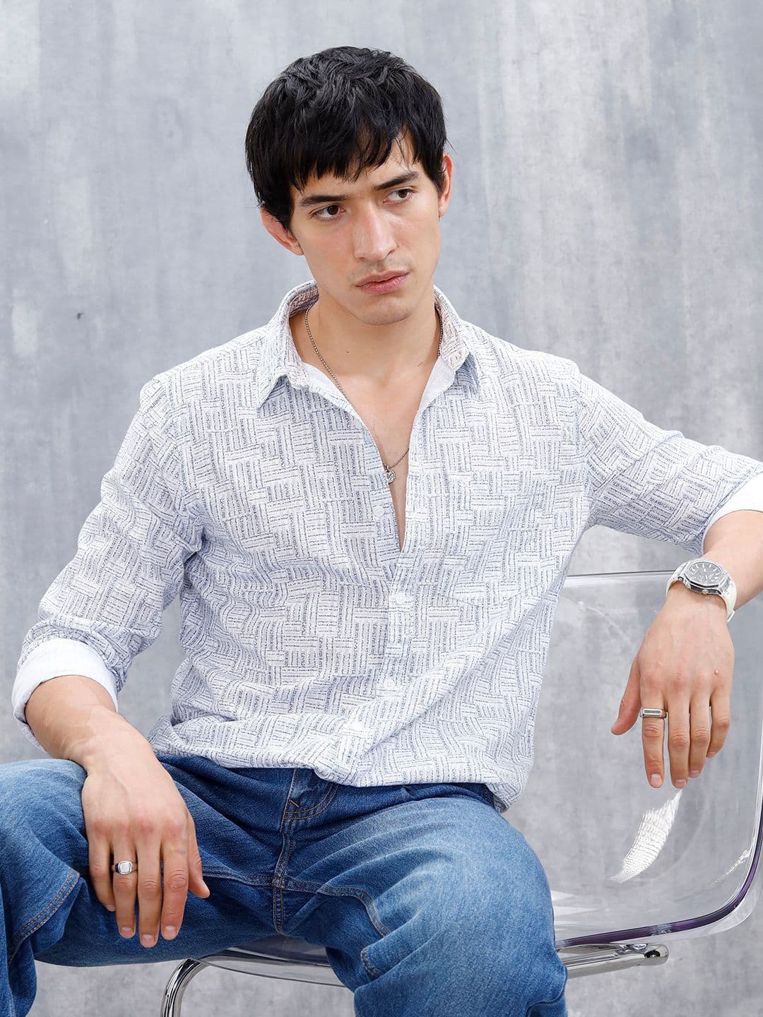 WROGN Slim Fit Abstract Printed Pure Cotton Casual Shirt - view 1