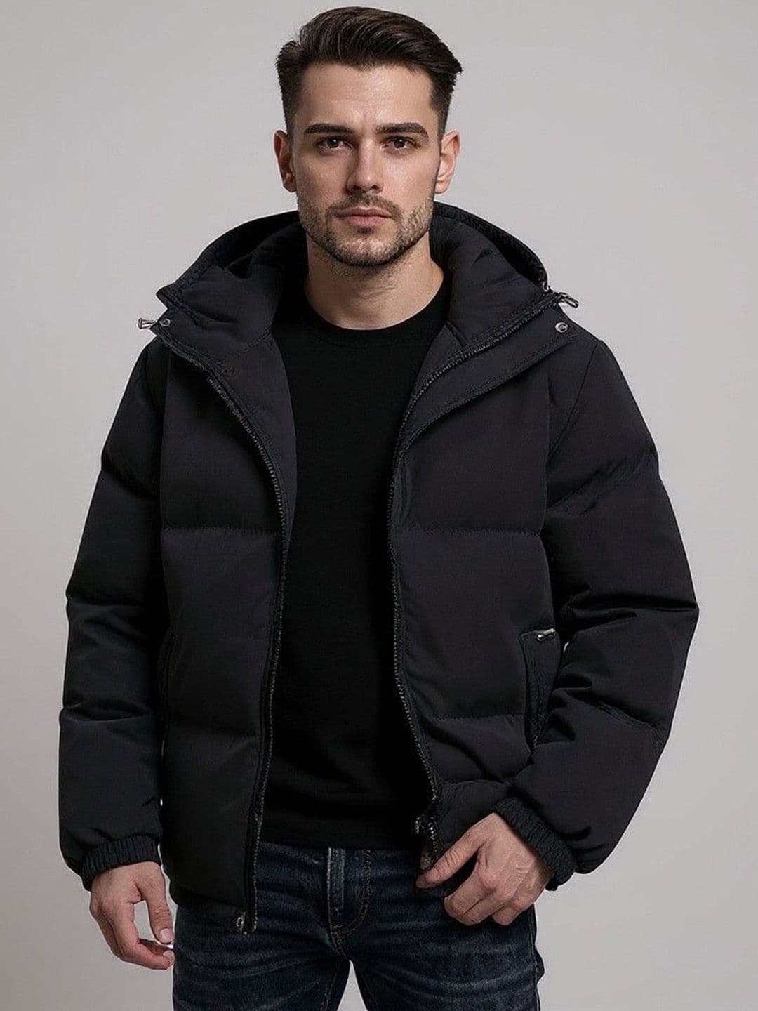 Mast & Harbour Men Hooded Solid Puffer Jacket - view 1