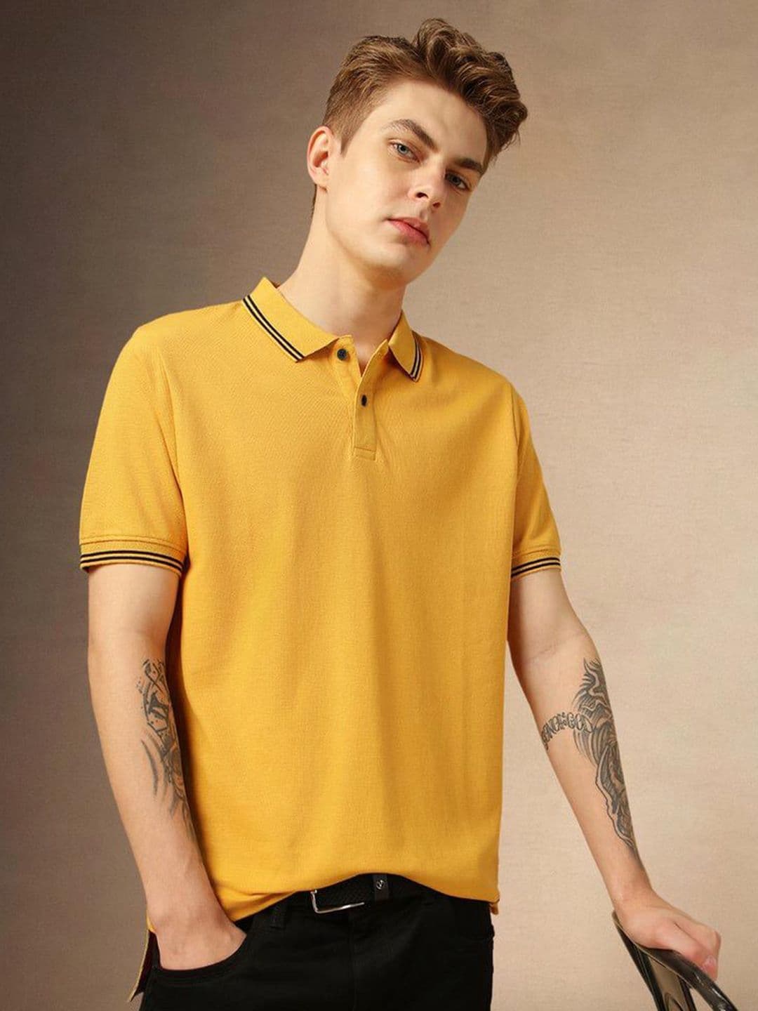 TIGER SNAKE Men Solid Polo Collar Cotton T-shirt - view 1
