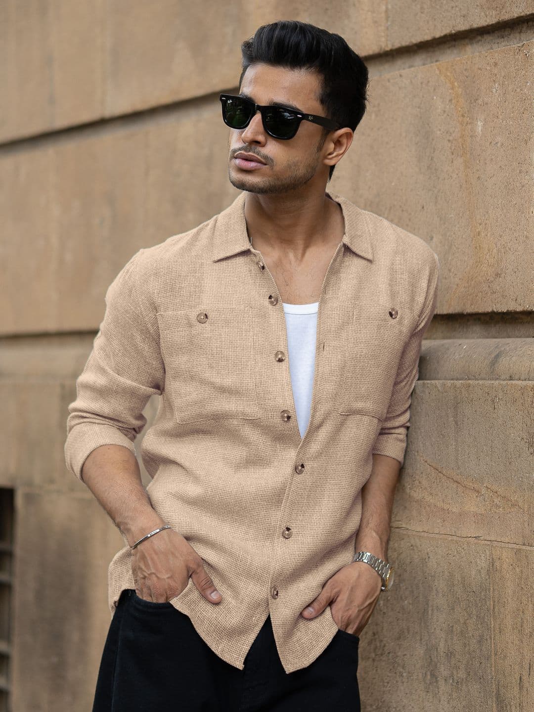 Powerlook Men Textured Spread Collar Casual Shirt - view 1