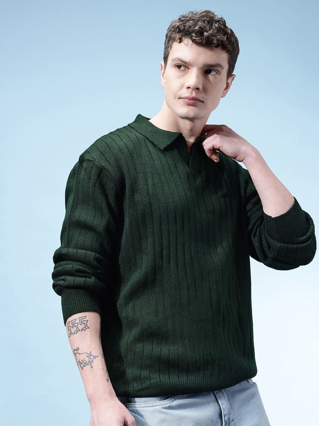 glitchez Shirt Collar Ribbed Pullover - view 1