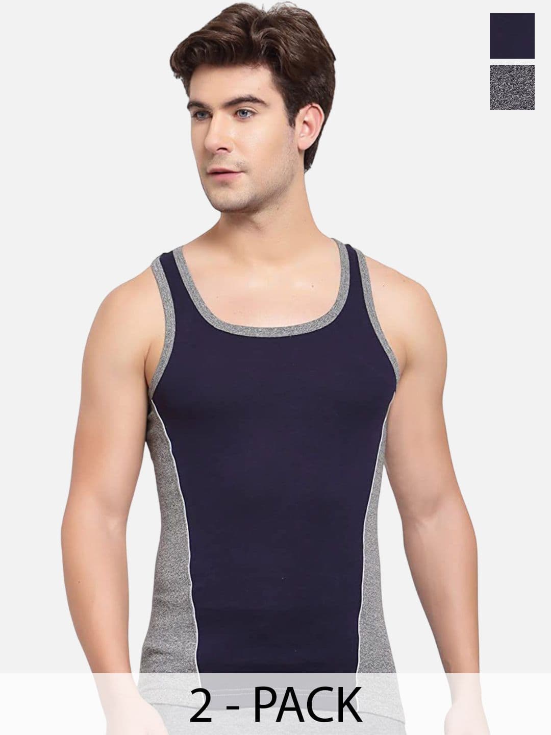 Sporto by Macho Pack Of 2 Self Design Square Neck Pure Cotton Gym Innervests - view 1