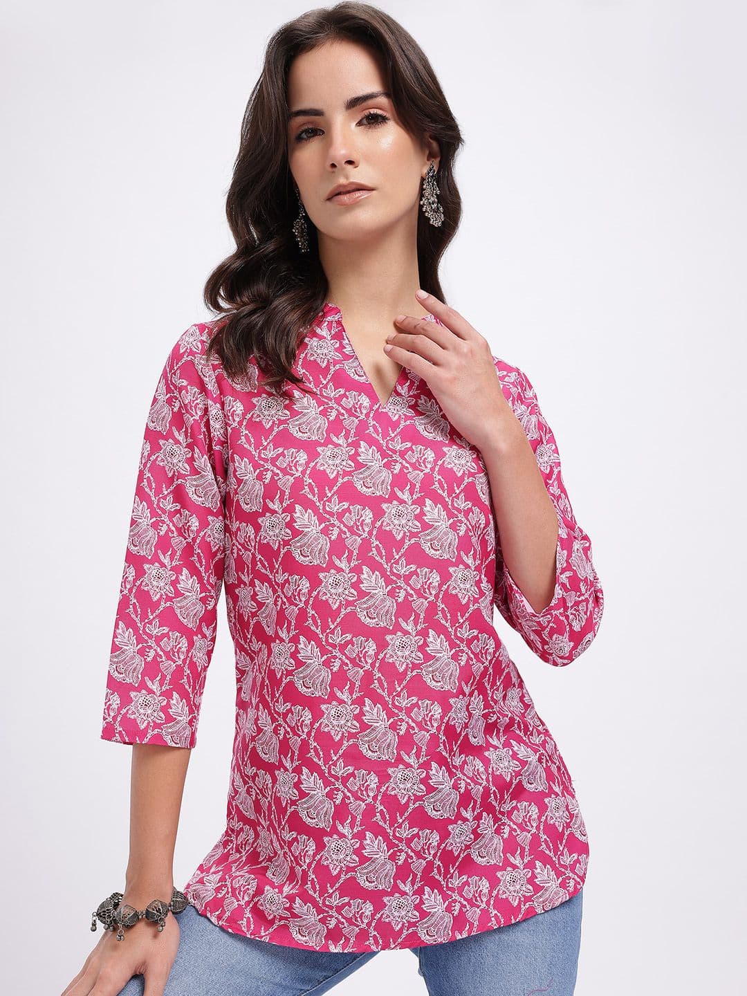 Anouk Rustic Floral Printed Mandarin Collar Straight Kurti - view 1