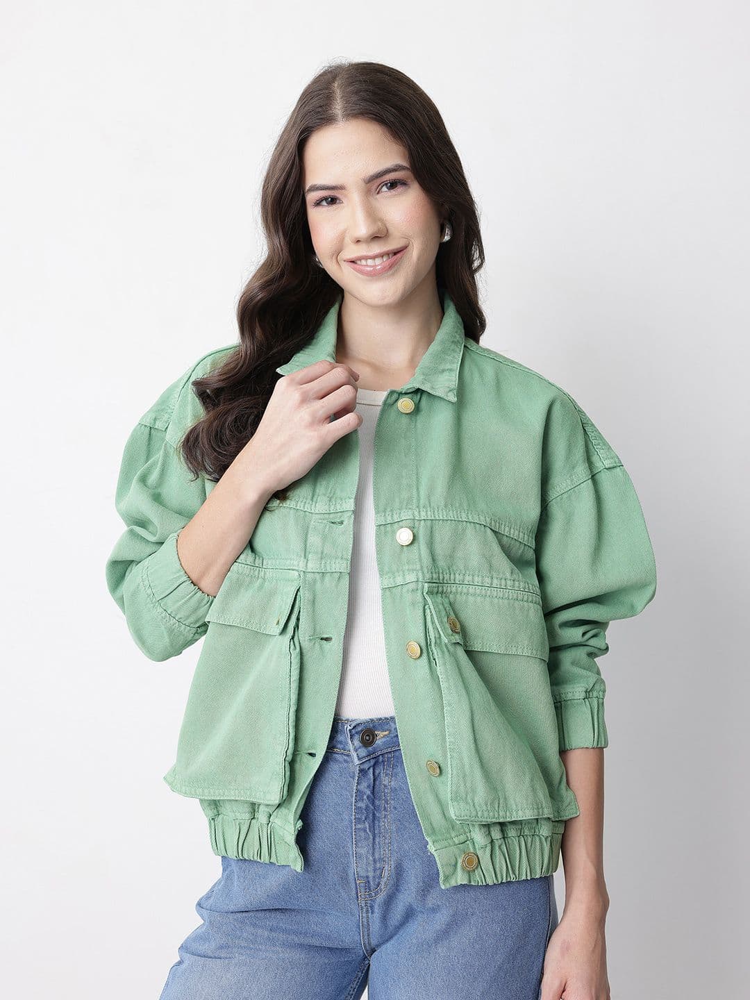 Mast & Harbour Studded Oversized Pocket Detail Denim Jacket - view 1