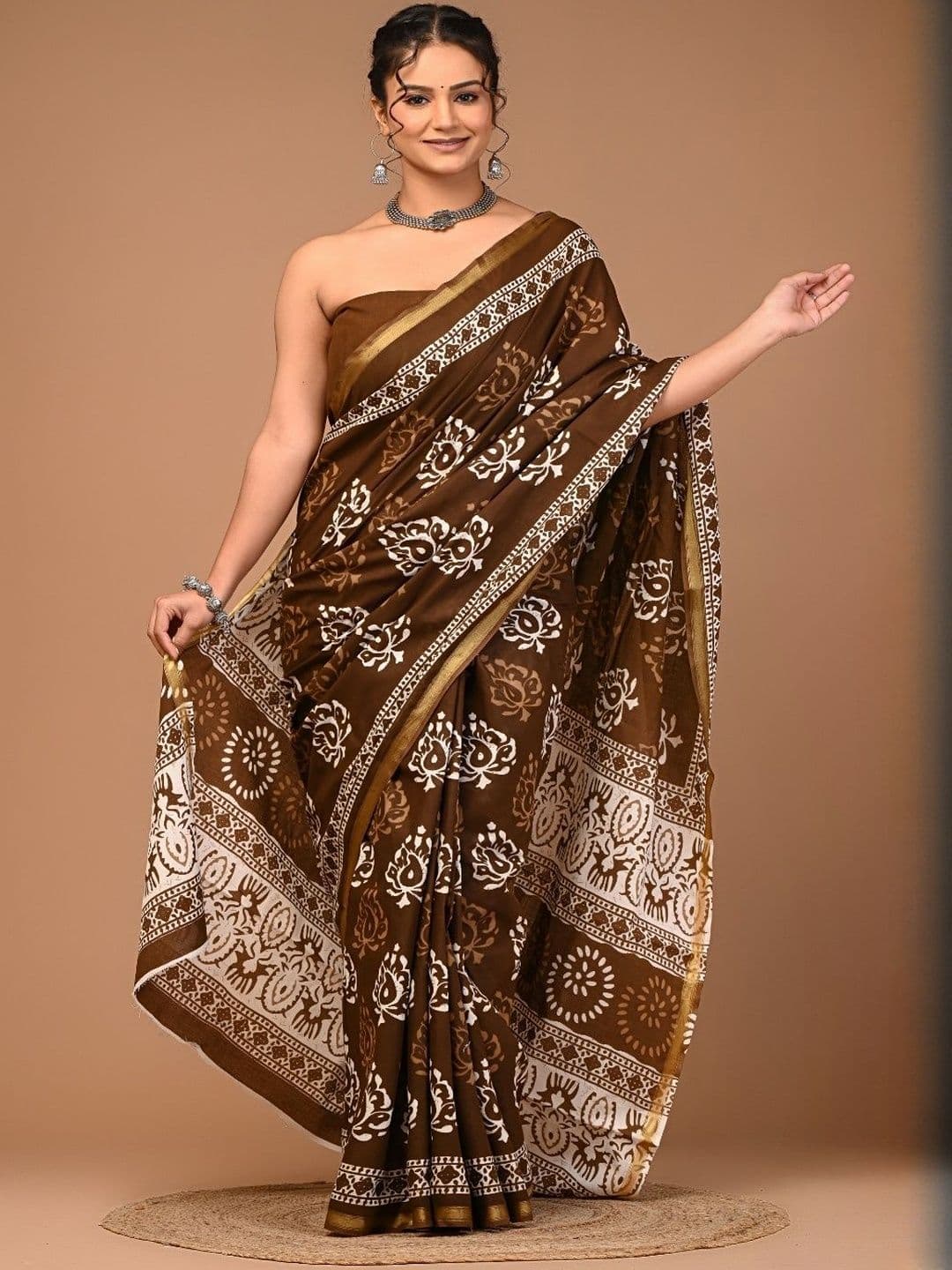 Moda Rapido Ethnic Motifs Zari Pure Cotton Ikat Saree With Blouse Piece - view 1