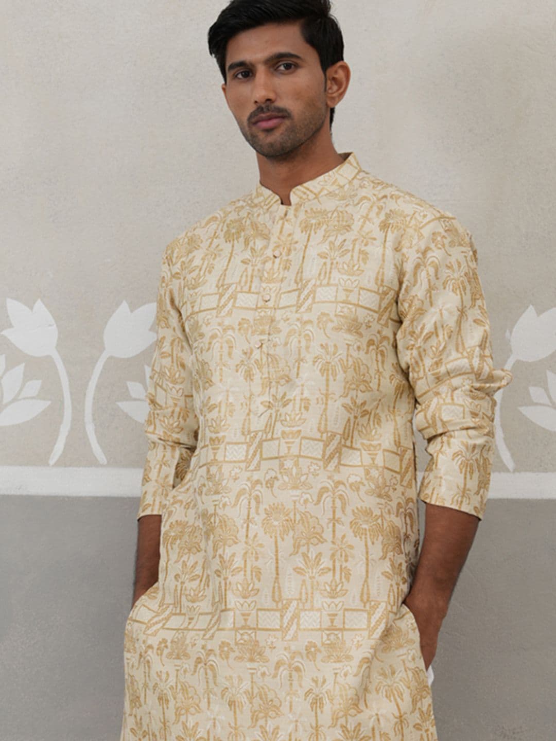 Jompers Floral Woven Design Mandarin Collar Kurta - view 1