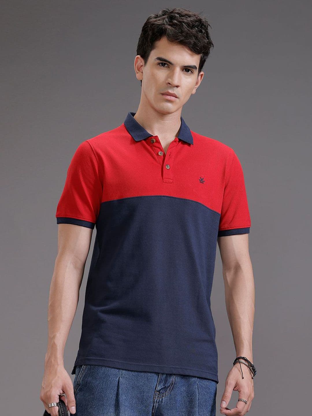 WROGN Logo Colourblocked Polo Collar Slim Fit Cotton T-shirt - view 1