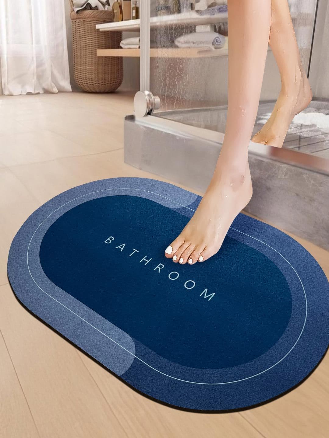 Sittella Blue & Grey Colourblocked Anti-Skid & Water Absorbent GSM 110 Bath Rug - view 1