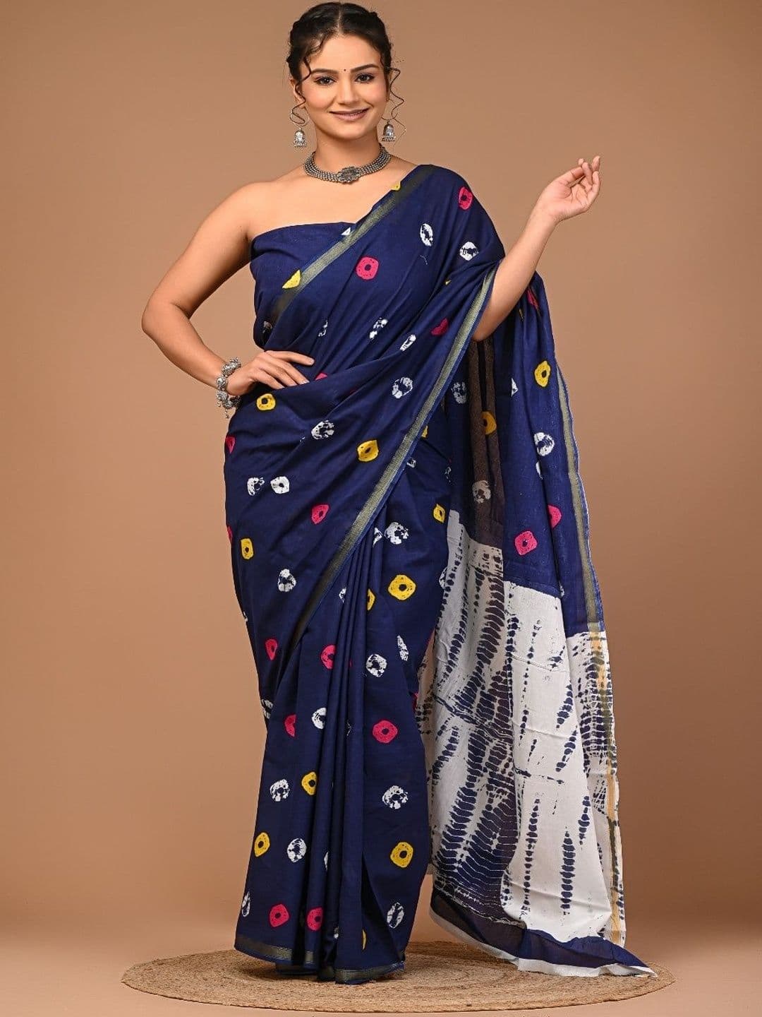 Moda Rapido Tie and Dye Zari Pure Cotton Ikat Saree - view 1