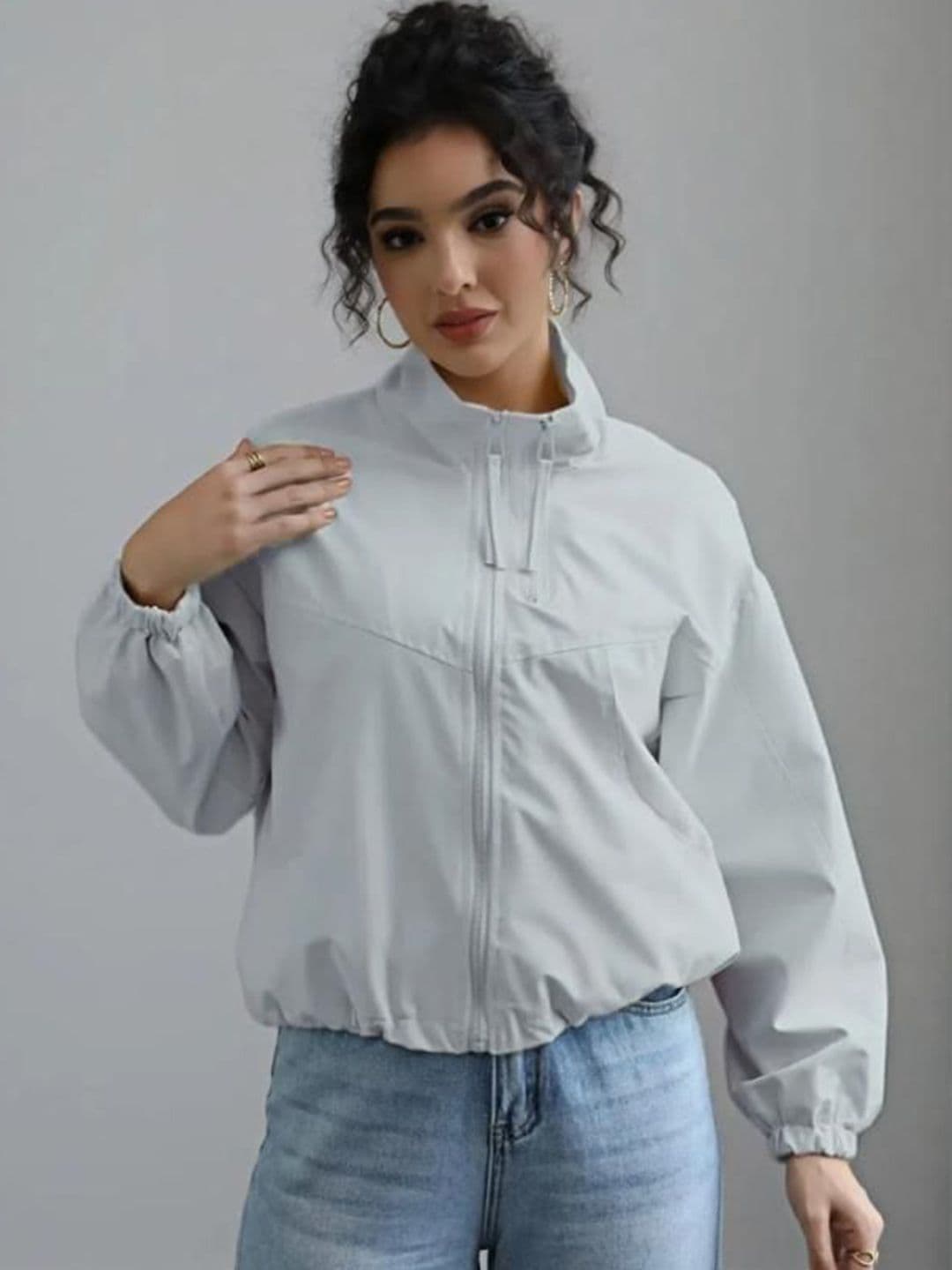 StyleCast Stand Collar Lightweight Sporty Jacket With Zip Detail - view 1