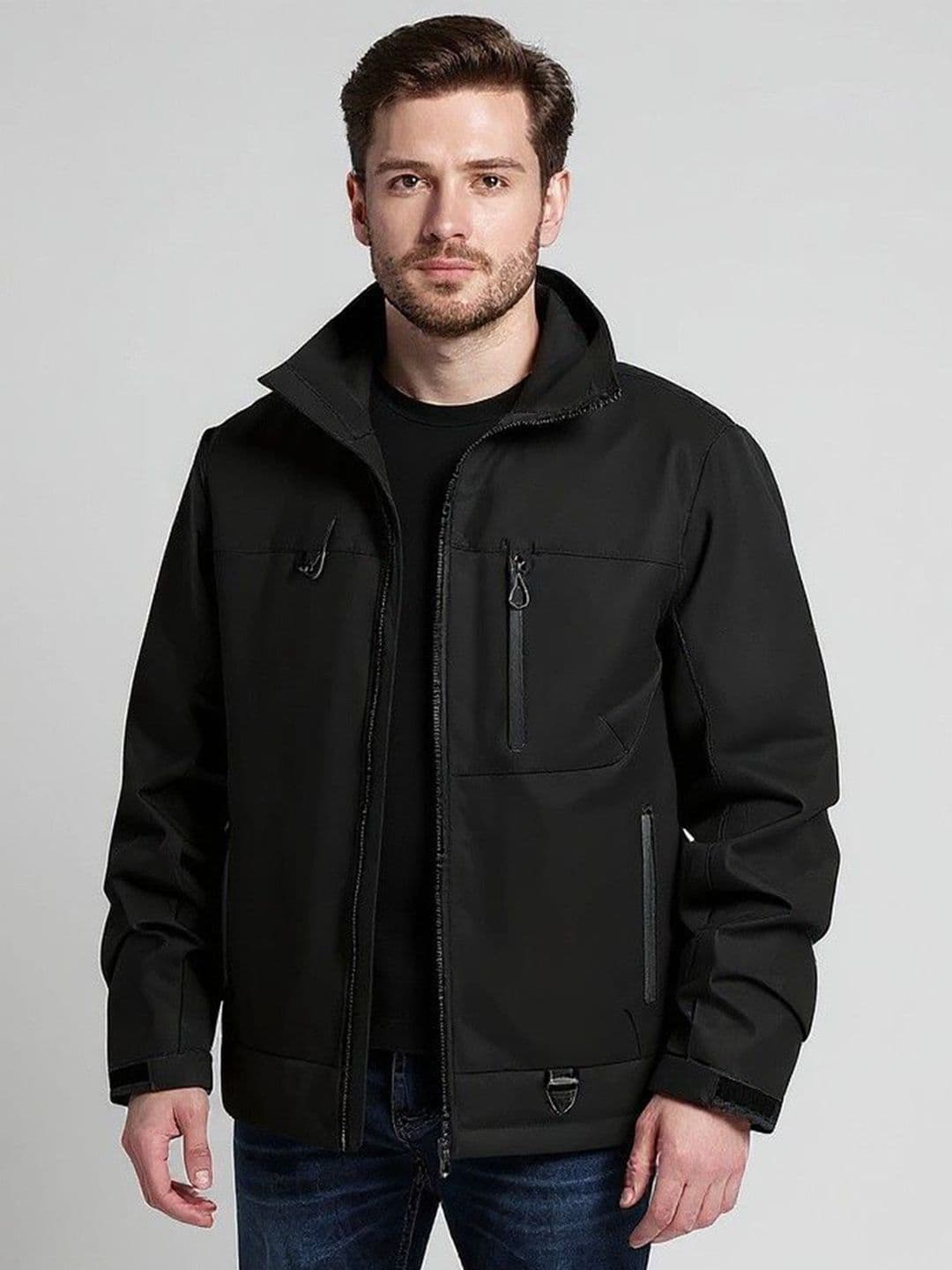 Mast & Harbour Men Mock Collar Solid Tailored Jacket - view 1