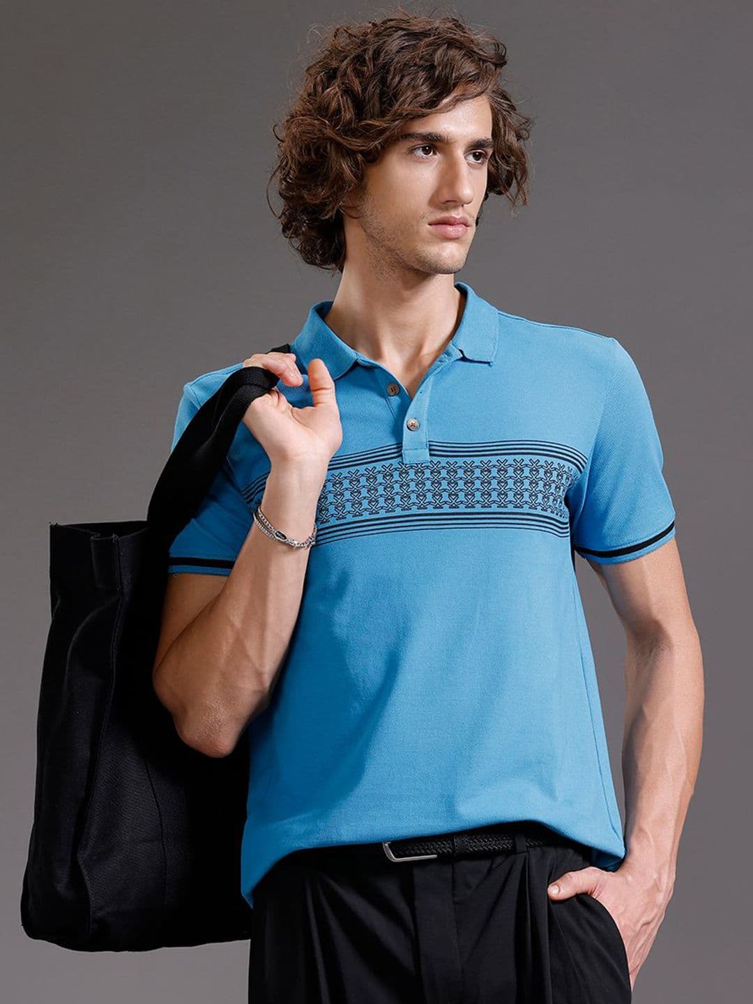 WROGN Geometric Printed Polo Collar Slim Fit Cotton T-shirt - view 1