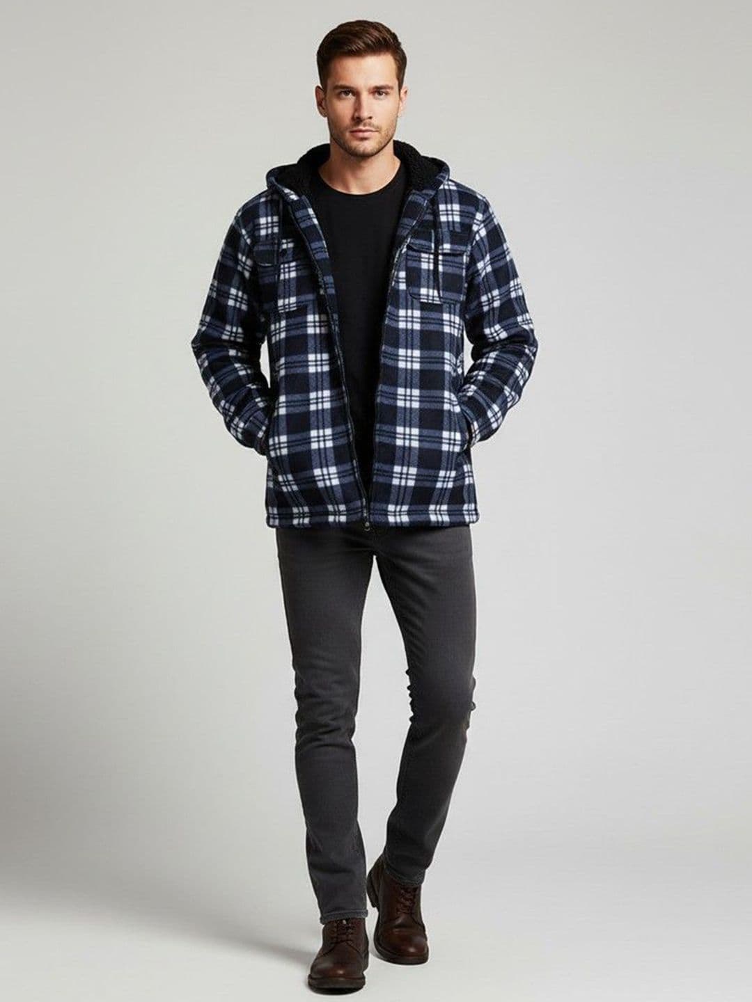 Mast & Harbour Men Hooded Checked Tailored Jacket - view 1