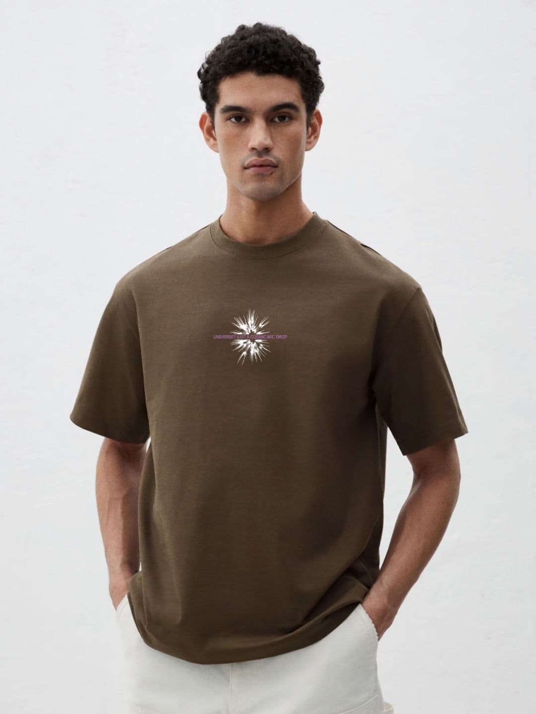 MISCHIEF MONKEY Graphic Printed Drop Shoulder Sleeves Cotton T-shirt - view 1
