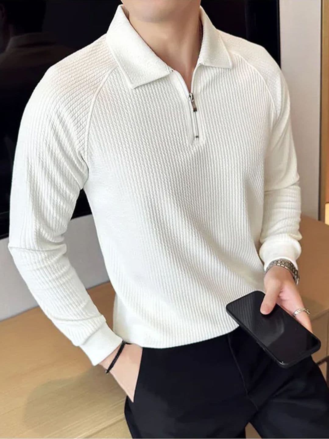 madfrog Self Design Long Sleeves Polo Collar Regular Fit T-shirt - view 1