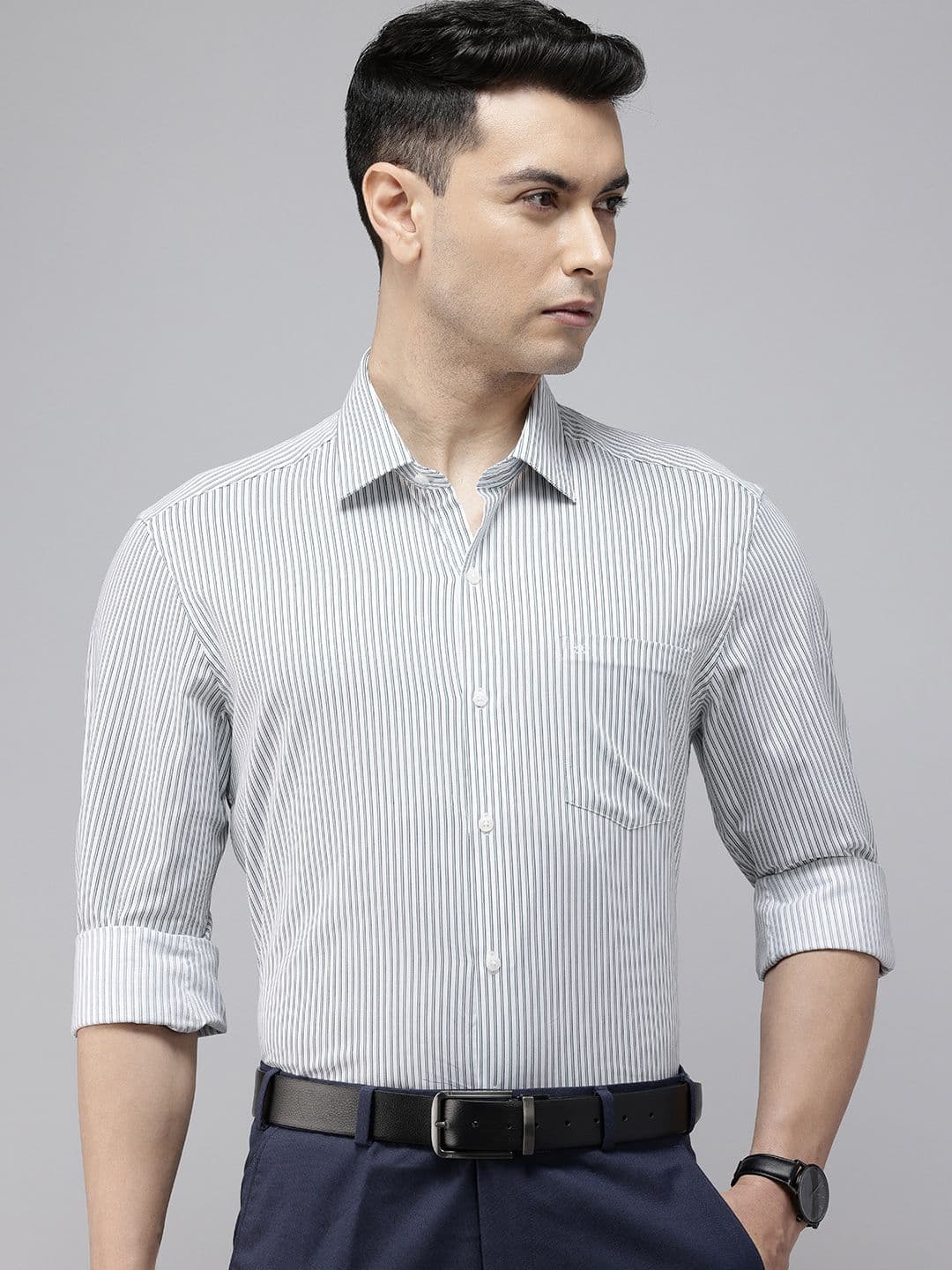 Arrow Pure Cotton Manhattan Slim Fit Vertical Striped Formal Shirt - view 1