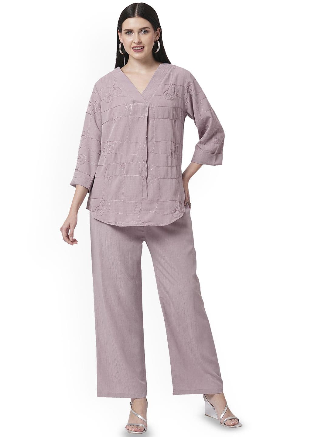G0-4 IT Embroidered V-Neck Tunic With Trouser - view 1