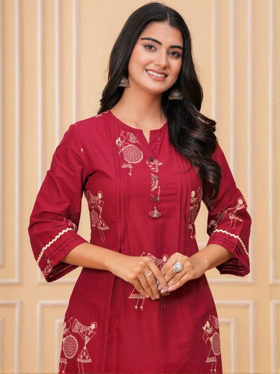 KALINI Women Maroon Pure Cotton Ethnic Motifs Printed Co-ords Set - view 1