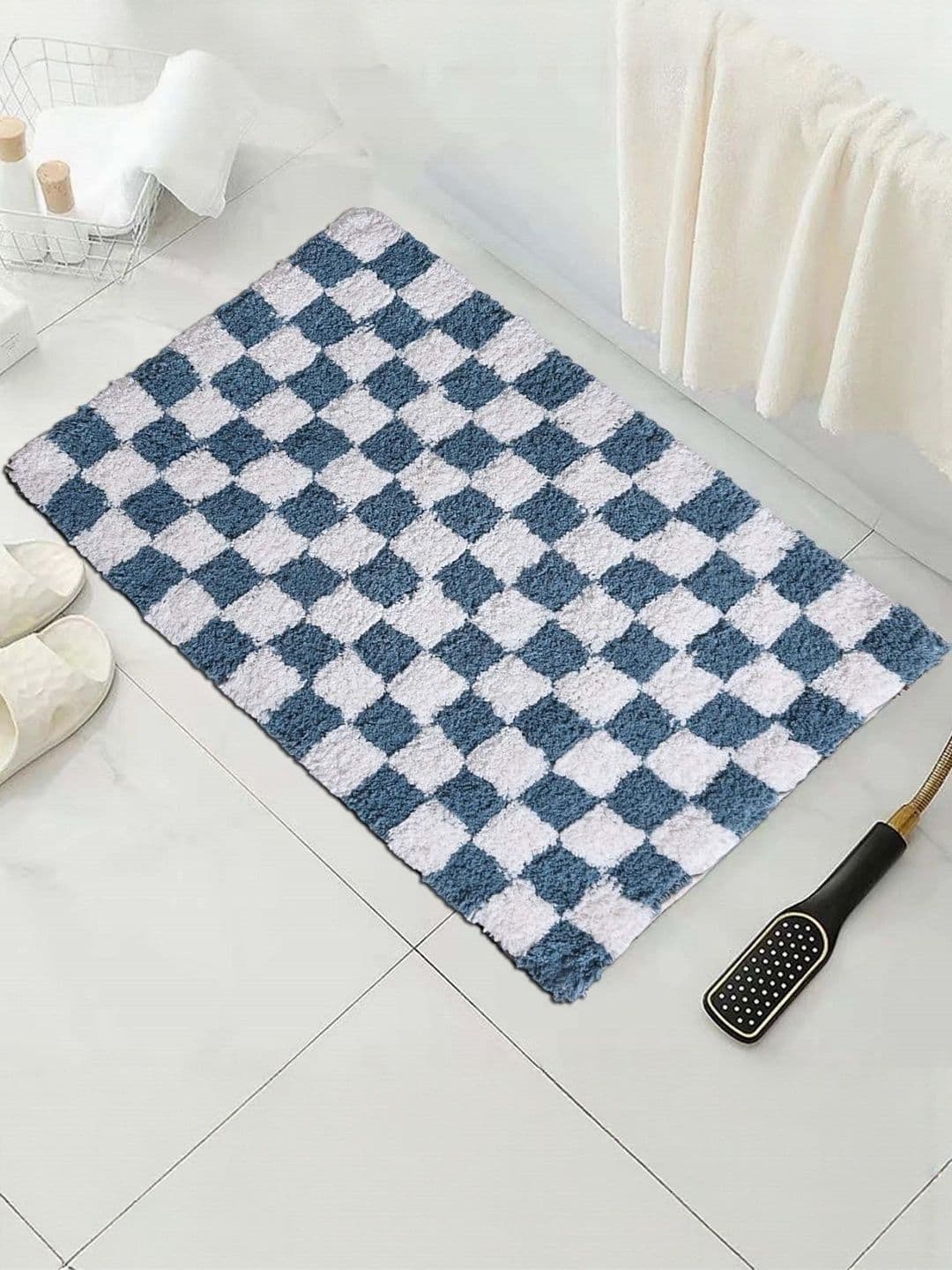 Homzz Blue Check Soft Quality Microfiber Doormat - view 1