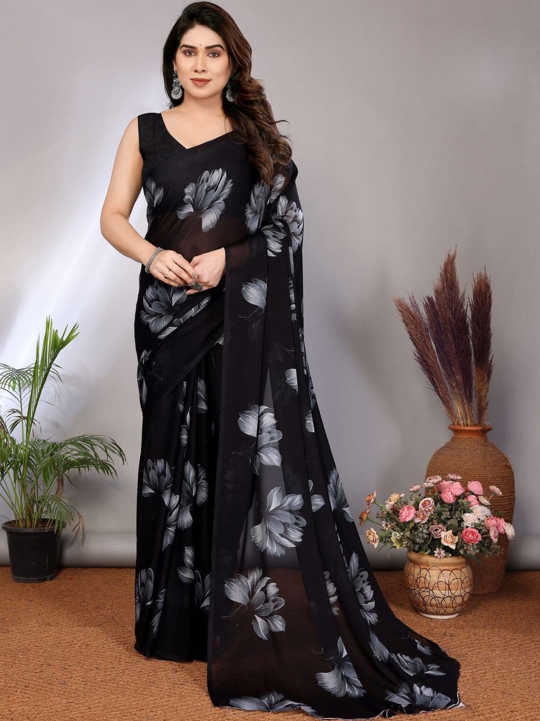 Vj Fashion Floral Pure Georgette Saree - view 1